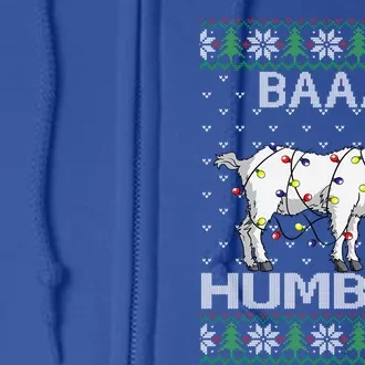 Baaa Humbug Goat Santa Hat Christmas Lights Ugly Sweater Gift Full Zip Hoodie