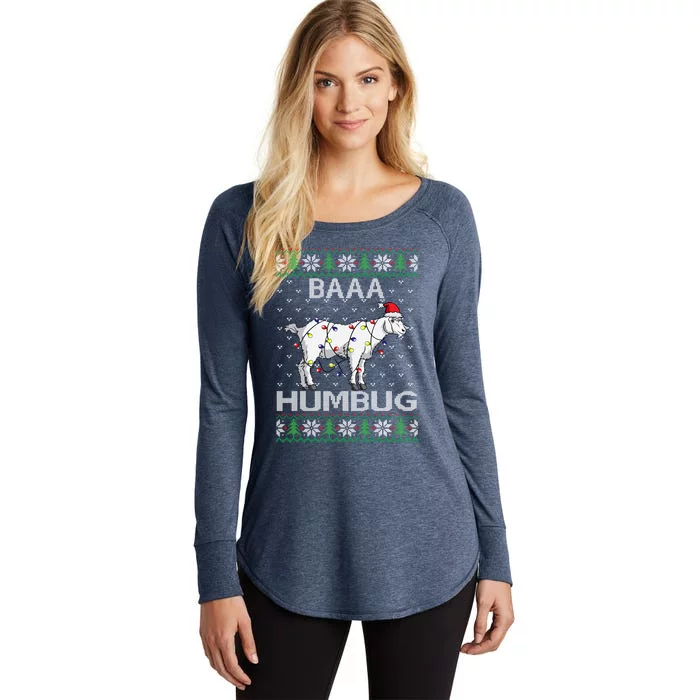 Baaa Humbug Goat Santa Hat Christmas Lights Ugly Sweater Gift Women's Perfect Tri Tunic Long Sleeve Shirt