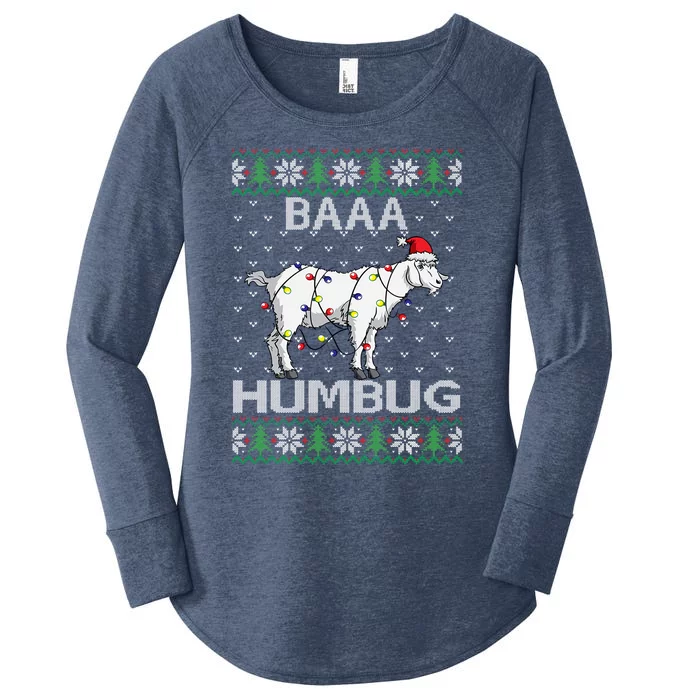 Baaa Humbug Goat Santa Hat Christmas Lights Ugly Sweater Gift Women's Perfect Tri Tunic Long Sleeve Shirt