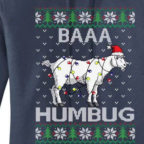 Baaa Humbug Goat Santa Hat Christmas Lights Ugly Sweater Gift Women's Pullover Hoodie