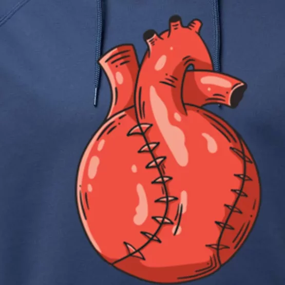 Baseball Heart Gift Performance Fleece Hoodie