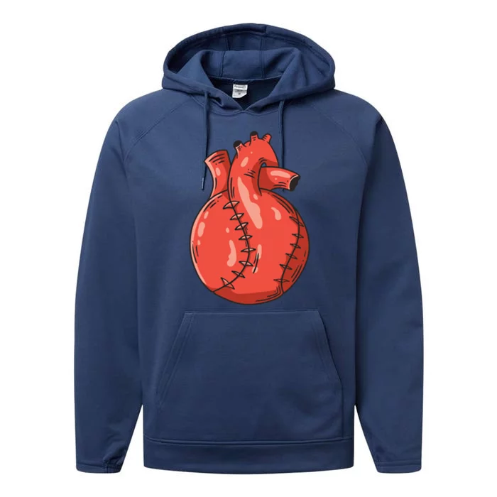 Baseball Heart Gift Performance Fleece Hoodie