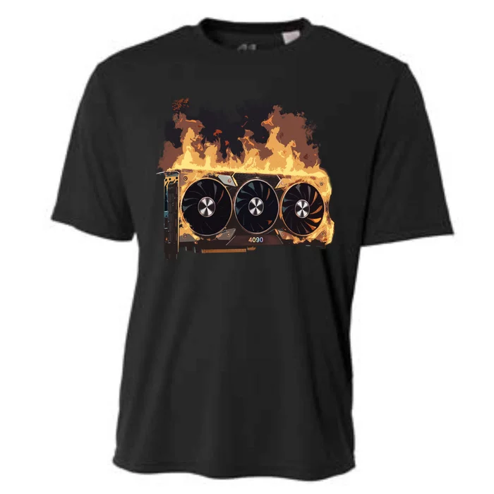 Burning Hot Graphics Card Gpu Pc Gamer Gpu Gaming Rtx 4090 Cute Gift Cooling Performance Crew T-Shirt