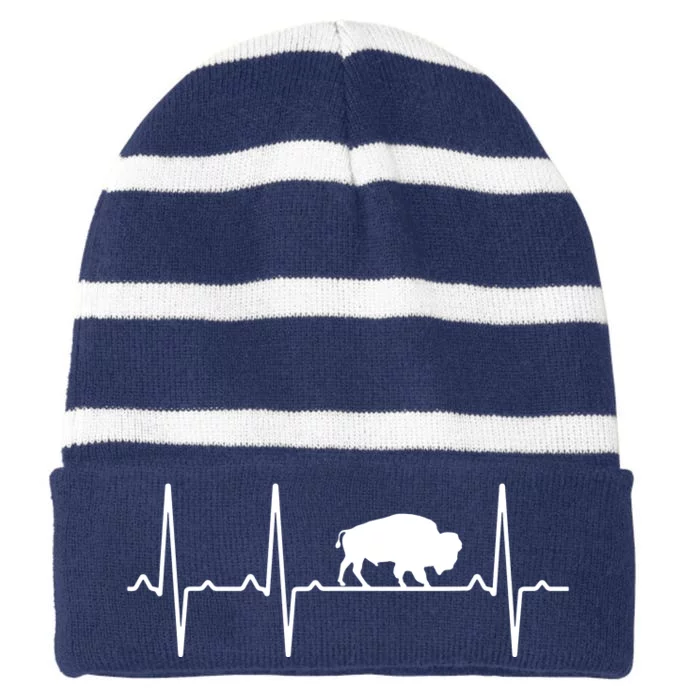 Buffalo Heartbeat Gift For Men Women Tamaraw Bison Lover Striped Beanie with Solid Band