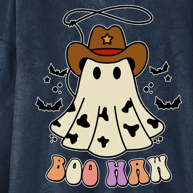 Boo Haw Ghost Western Cowboy Cowgirl Halloween Hooded Wearable Blanket