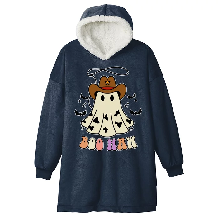 Boo Haw Ghost Western Cowboy Cowgirl Halloween Hooded Wearable Blanket