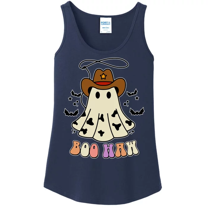 Boo Haw Ghost Western Cowboy Cowgirl Halloween Ladies Essential Tank