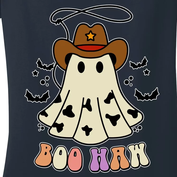 Boo Haw Ghost Western Cowboy Cowgirl Halloween Women's V-Neck T-Shirt