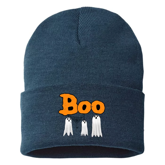 Boo Hanging Ghost Cute Funny Halloween Party Sustainable Knit Beanie