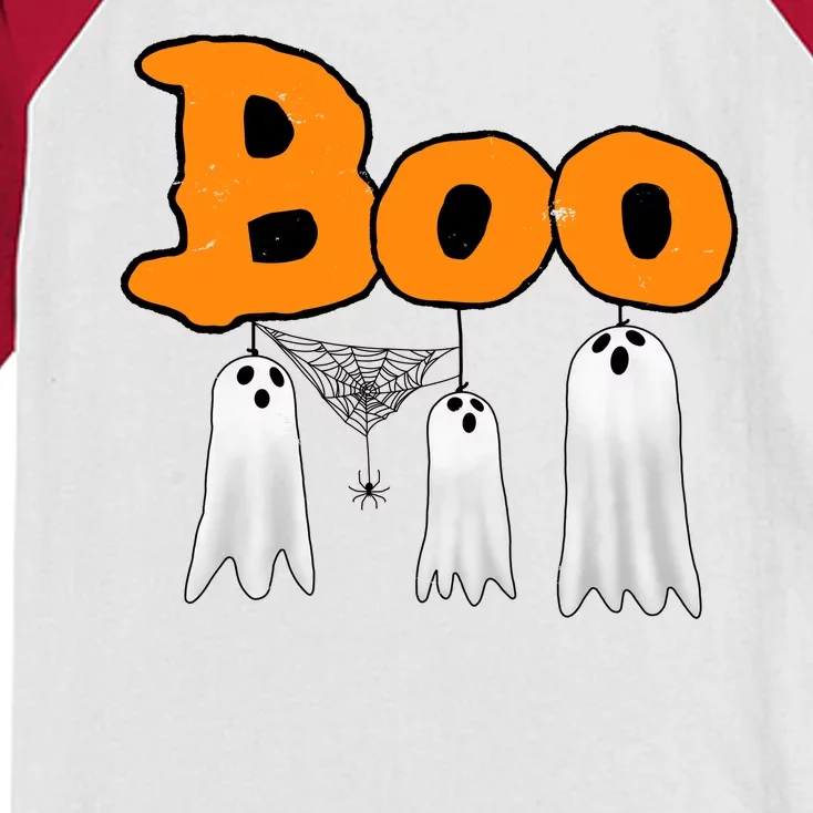 Boo Hanging Ghost Cute Funny Halloween Party Kids Colorblock Raglan Jersey