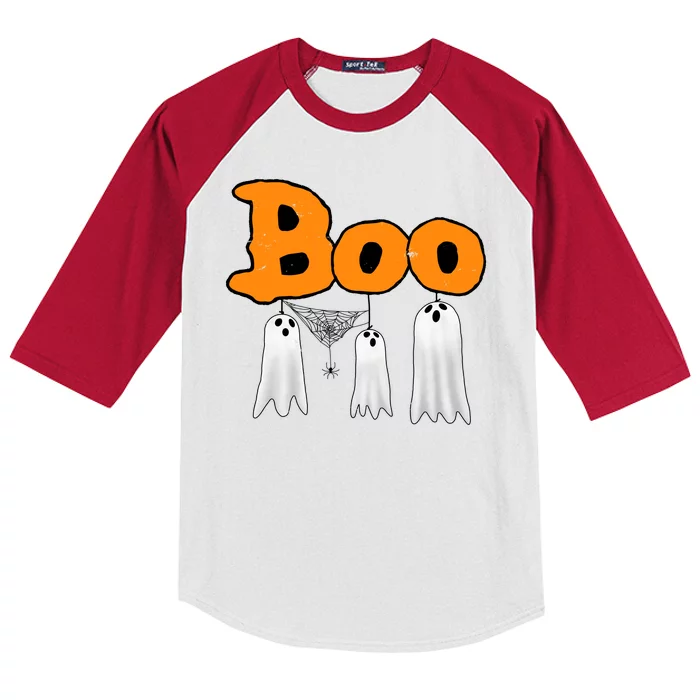 Boo Hanging Ghost Cute Funny Halloween Party Kids Colorblock Raglan Jersey