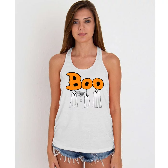 Boo Hanging Ghost Cute Funny Halloween Party Women's Knotted Racerback Tank