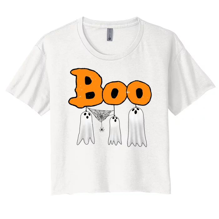 Boo Hanging Ghost Cute Funny Halloween Party Women's Crop Top Tee