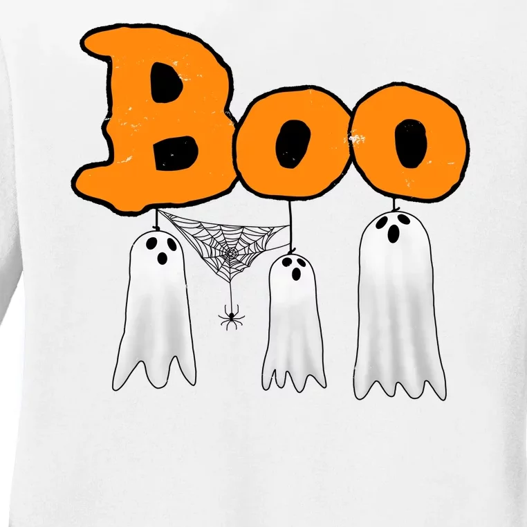 Boo Hanging Ghost Cute Funny Halloween Party Ladies Long Sleeve Shirt