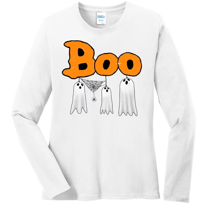 Boo Hanging Ghost Cute Funny Halloween Party Ladies Long Sleeve Shirt