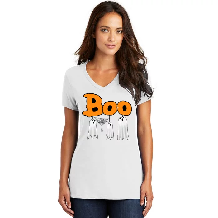 Boo Hanging Ghost Cute Funny Halloween Party Women's V-Neck T-Shirt