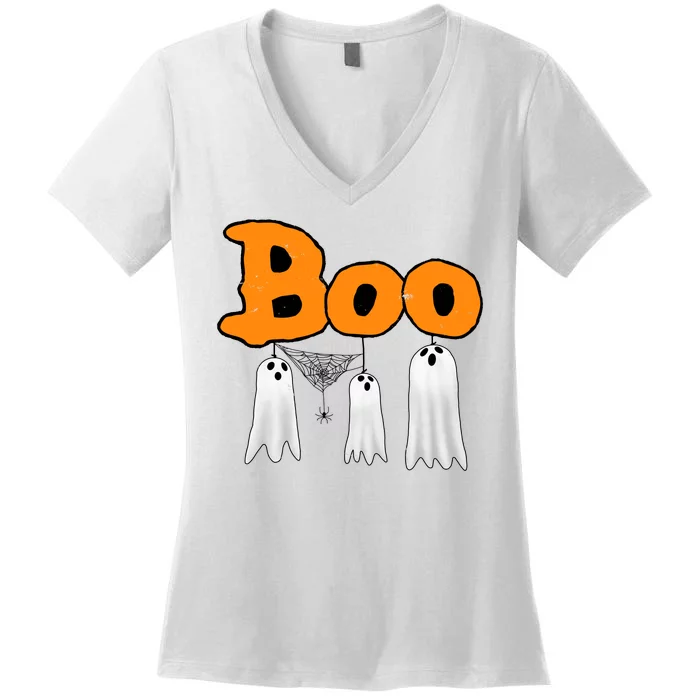 Boo Hanging Ghost Cute Funny Halloween Party Women's V-Neck T-Shirt