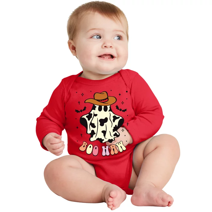 Boo Haw Ghost Western Cowboy Cowgirl Funny Halloween Spooky Baby Long Sleeve Bodysuit