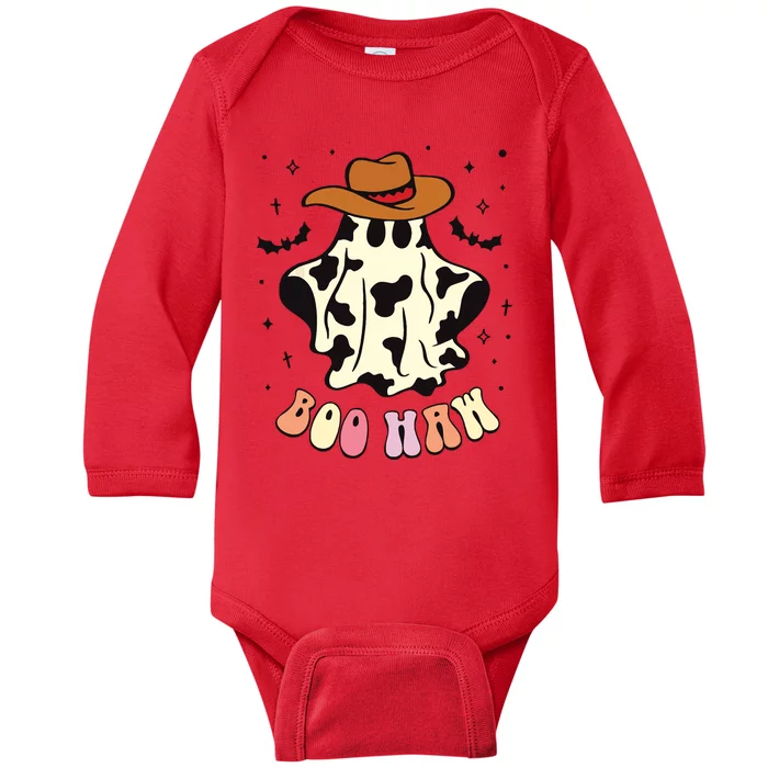 Boo Haw Ghost Western Cowboy Cowgirl Funny Halloween Spooky Baby Long Sleeve Bodysuit