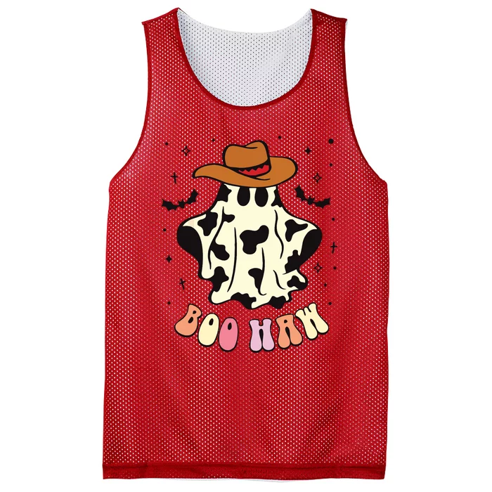 Boo Haw Ghost Western Cowboy Cowgirl Funny Halloween Spooky Mesh Reversible Basketball Jersey Tank