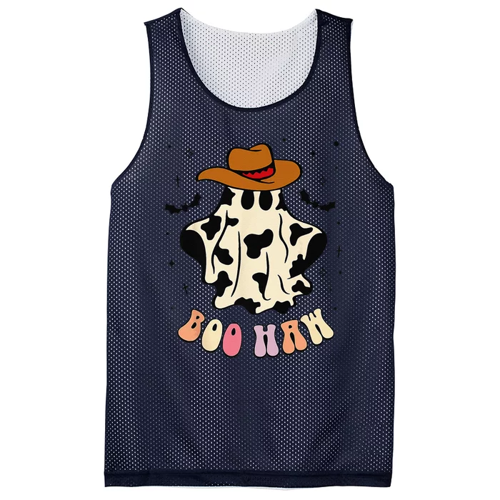 Boo Haw Ghost Western Cowboy Cowgirl Funny Halloween Spooky Mesh Reversible Basketball Jersey Tank