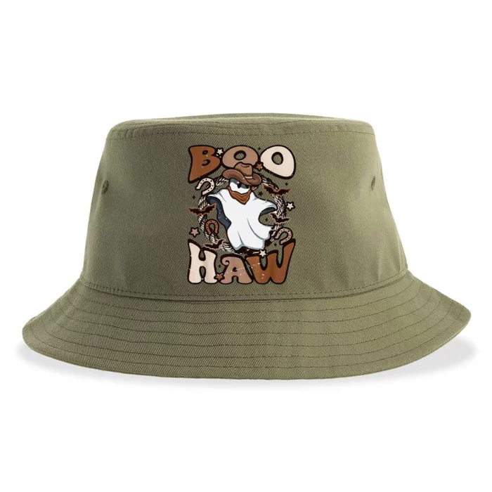 Boo Haw Ghost Western Halloween Boohaw Spooky Vibes Sustainable Bucket Hat