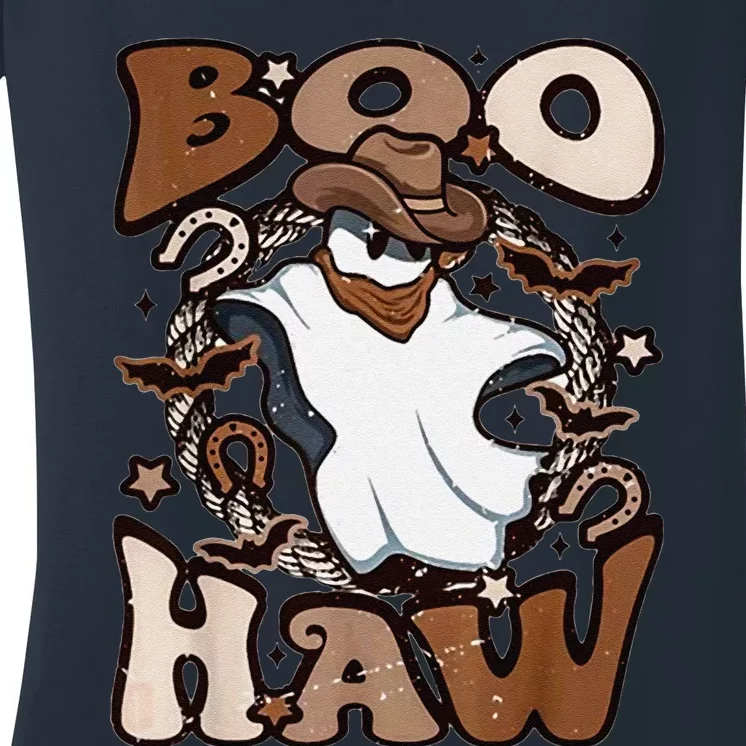 Boo Haw Ghost Western Halloween Boohaw Spooky Vibes Women's V-Neck T-Shirt