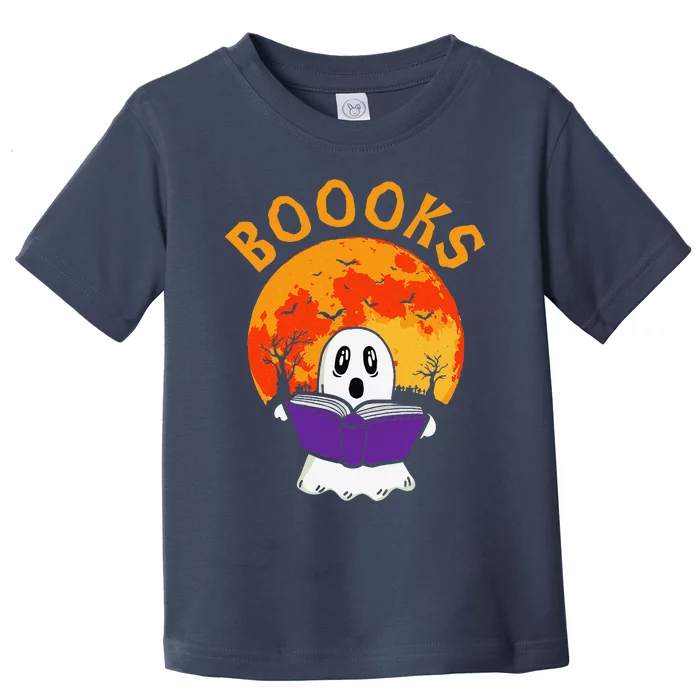 Boooks Halloween Ghost Reading Bookworm Teacher Librarian Toddler T-Shirt