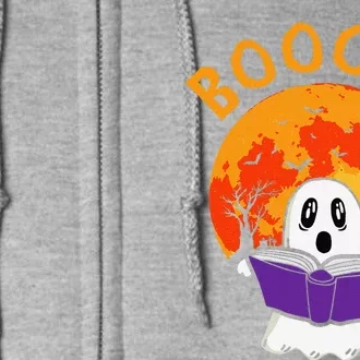 Boooks Halloween Ghost Reading Bookworm Teacher Librarian Full Zip Hoodie