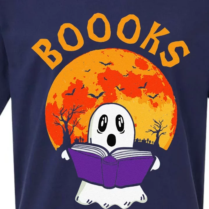 Boooks Halloween Ghost Reading Bookworm Teacher Librarian Sueded Cloud Jersey T-Shirt