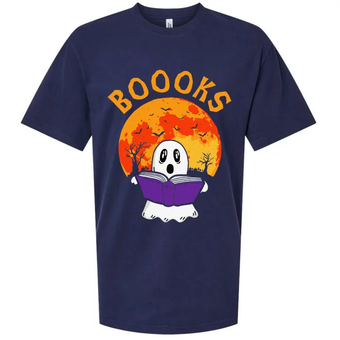 Boooks Halloween Ghost Reading Bookworm Teacher Librarian Sueded Cloud Jersey T-Shirt