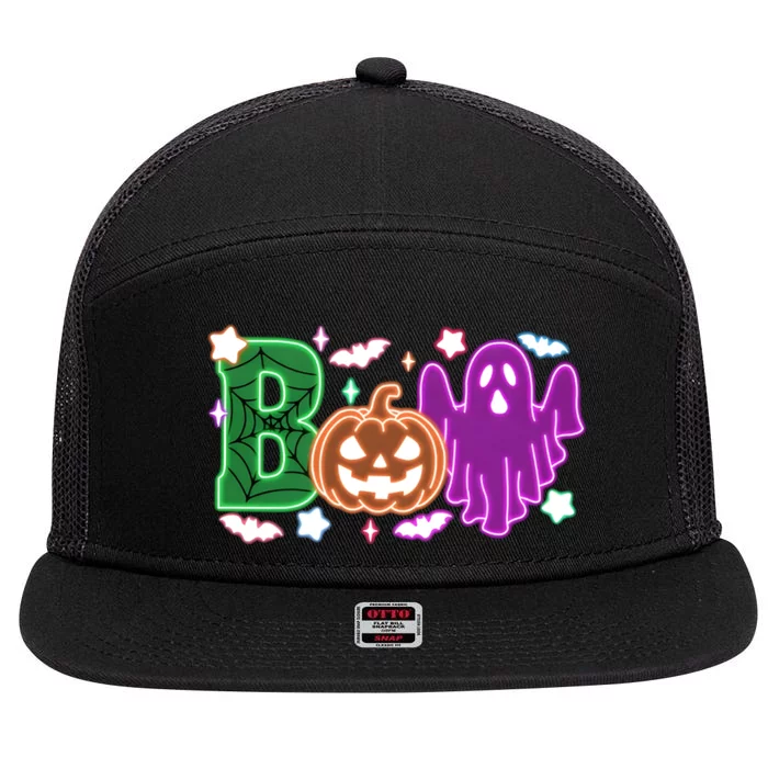 Boo Halloween Ghost Floral 7 Panel Mesh Trucker Snapback Hat