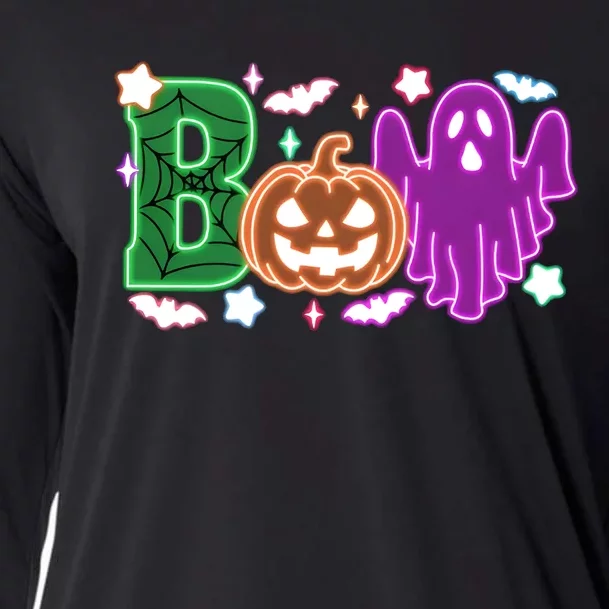 Boo Halloween Ghost Floral Cooling Performance Long Sleeve Crew