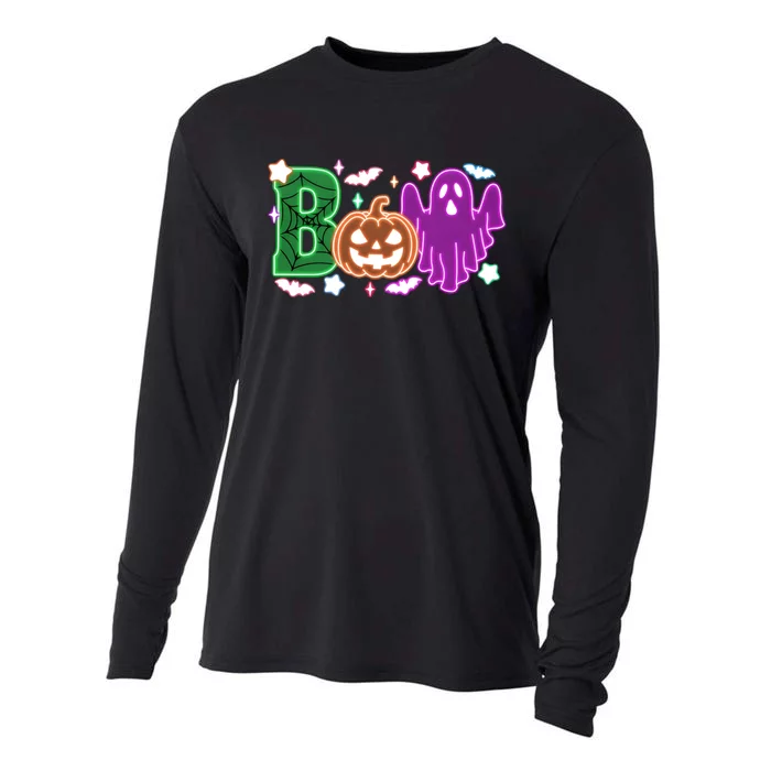 Boo Halloween Ghost Floral Cooling Performance Long Sleeve Crew