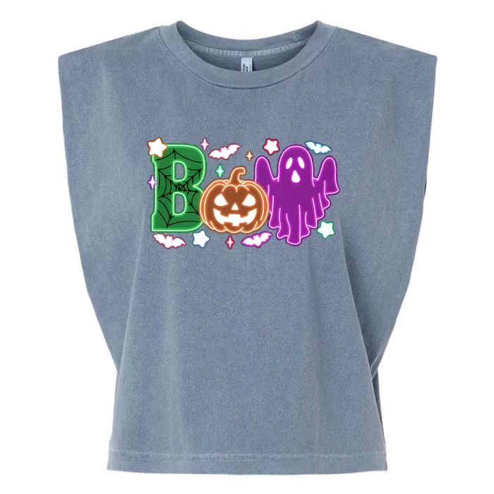 Boo Halloween Ghost Floral Garment-Dyed Women's Muscle Tee