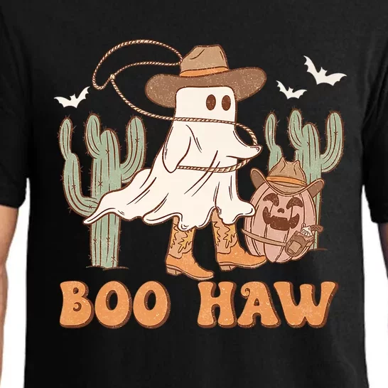 Boo Haw Ghost Western Cow Wearing Hat Halloween Spooky Gift Pajama Set