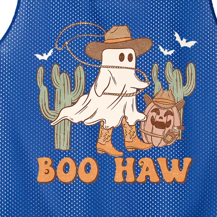 Boo Haw Ghost Western Cow Wearing Hat Halloween Spooky Gift Mesh Reversible Basketball Jersey Tank