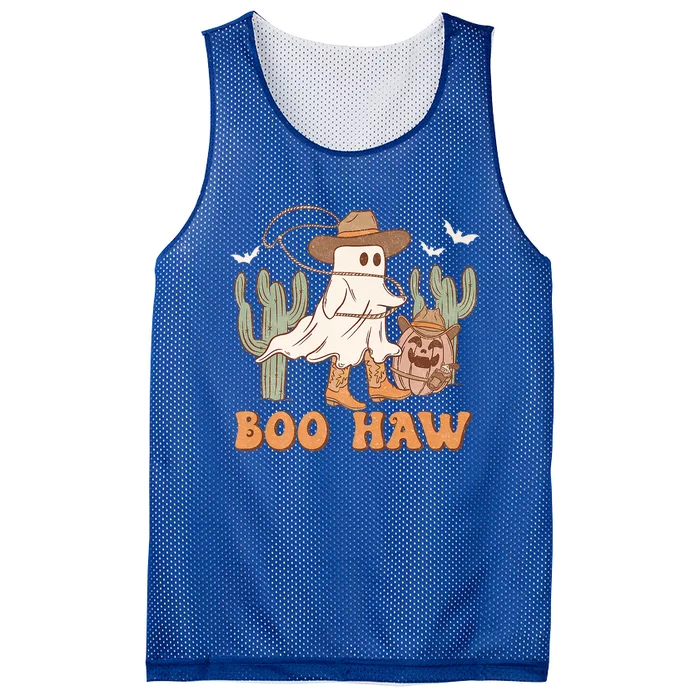 Boo Haw Ghost Western Cow Wearing Hat Halloween Spooky Gift Mesh Reversible Basketball Jersey Tank