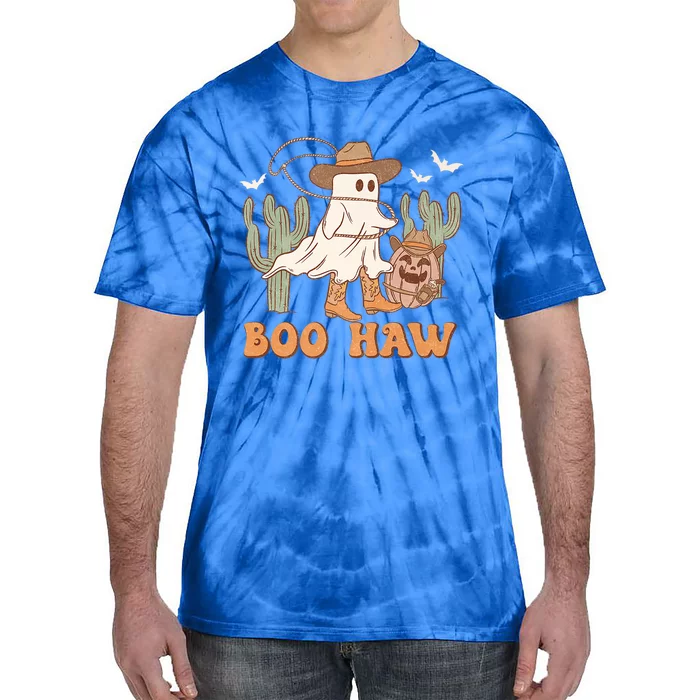 Boo Haw Ghost Western Cow Wearing Hat Halloween Spooky Gift Tie-Dye T-Shirt