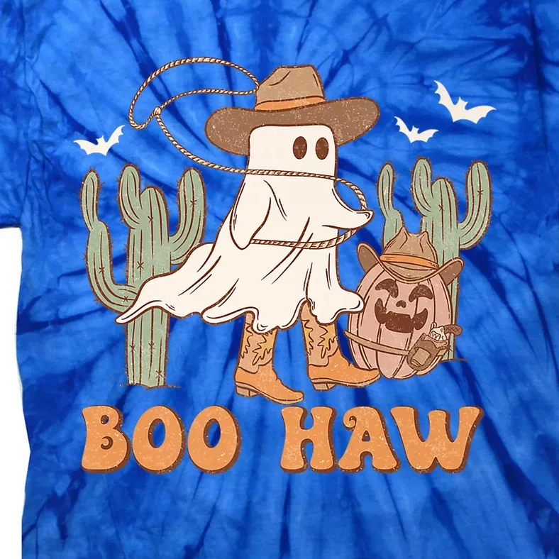 Boo Haw Ghost Western Cow Wearing Hat Halloween Spooky Gift Tie-Dye T-Shirt