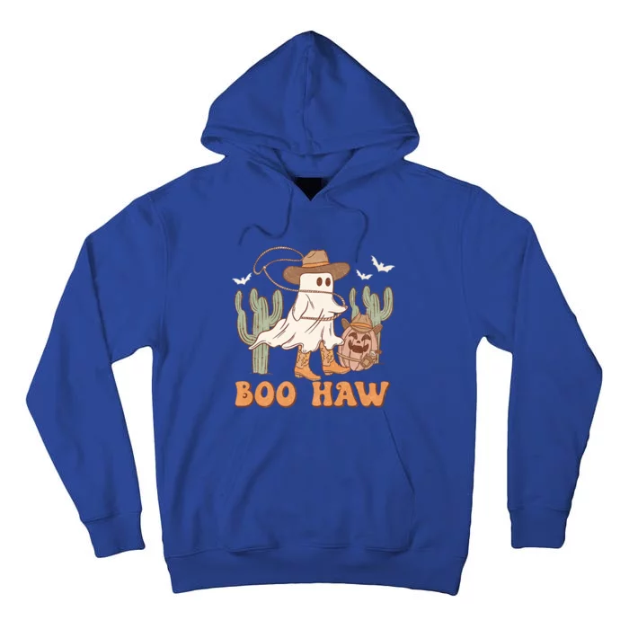 Boo Haw Ghost Western Cow Wearing Hat Halloween Spooky Gift Tall Hoodie