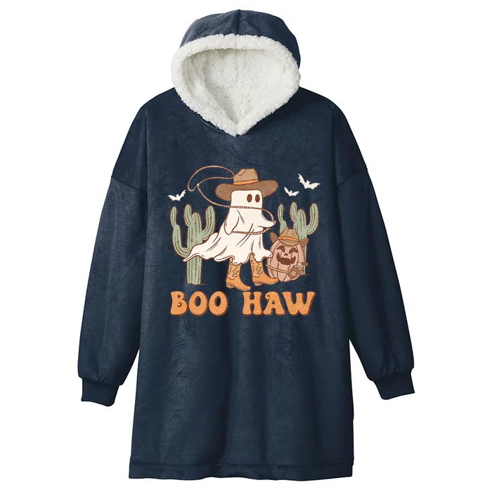 Boo Haw Ghost Western Cow Wearing Hat Halloween Spooky Gift Hooded Wearable Blanket