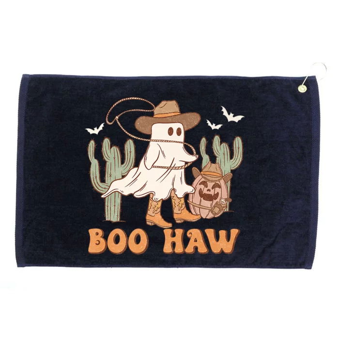 Boo Haw Ghost Western Cow Wearing Hat Halloween Spooky Gift Grommeted Golf Towel