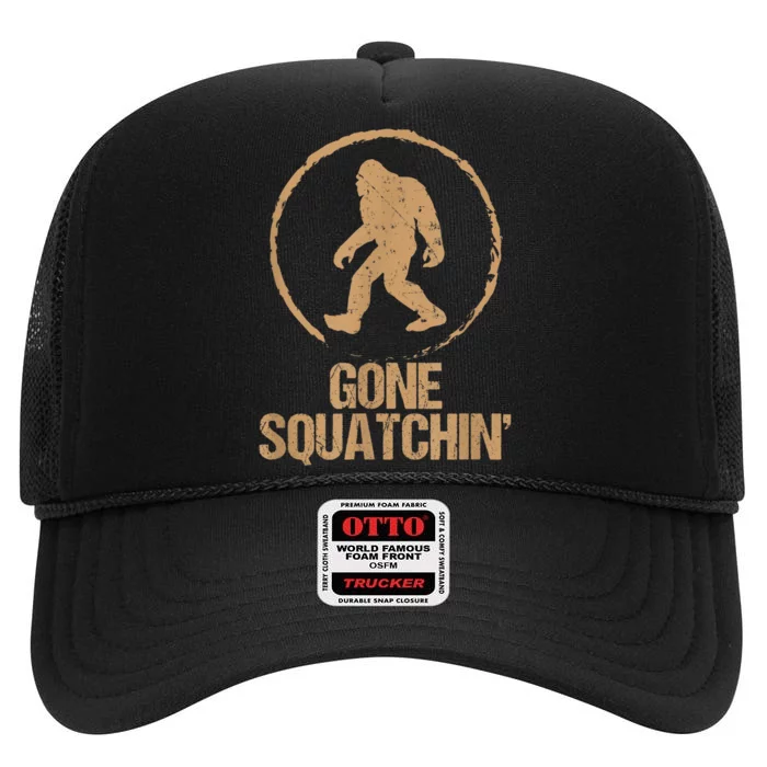 Bigfoot Hunter Gone Squatching Sasquatch High Crown Mesh Trucker Hat