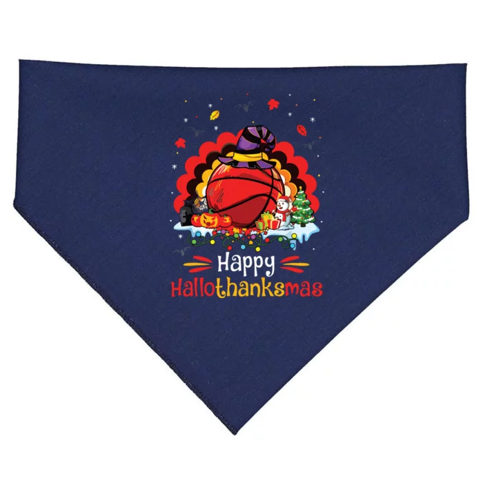 Basketball Happy Hallothanksmas Thanksgiving Christmas USA-Made Doggie Bandana