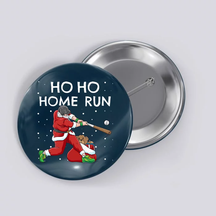 Baseball Ho Ho Home Run Funny Christmas Button