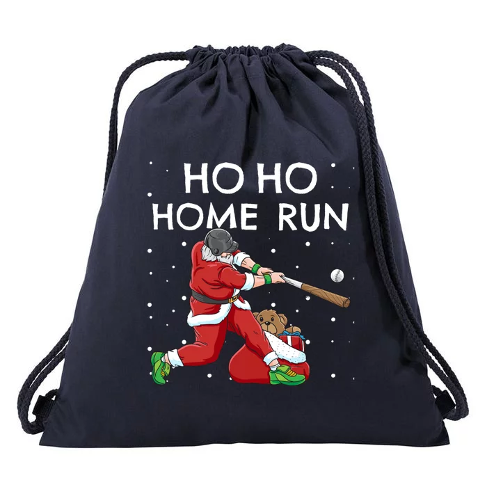 Baseball Ho Ho Home Run Funny Christmas Drawstring Bag