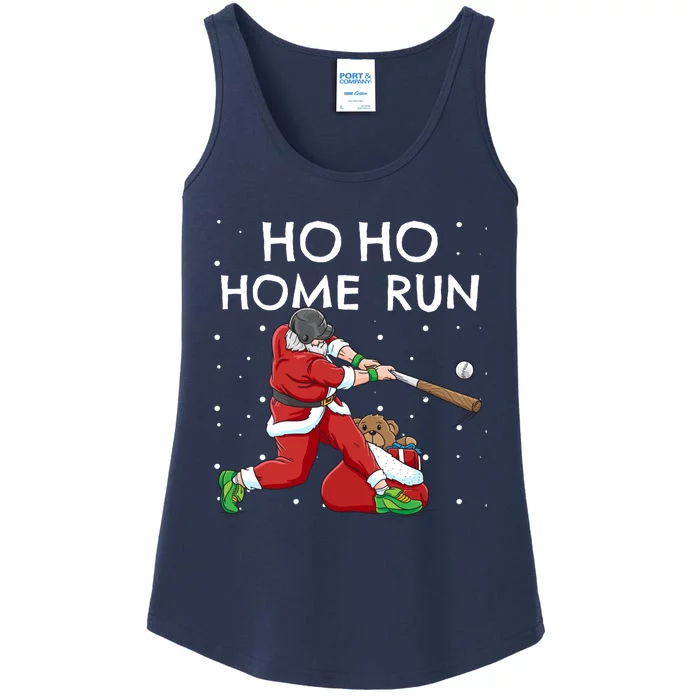 Baseball Ho Ho Home Run Funny Christmas Ladies Essential Tank