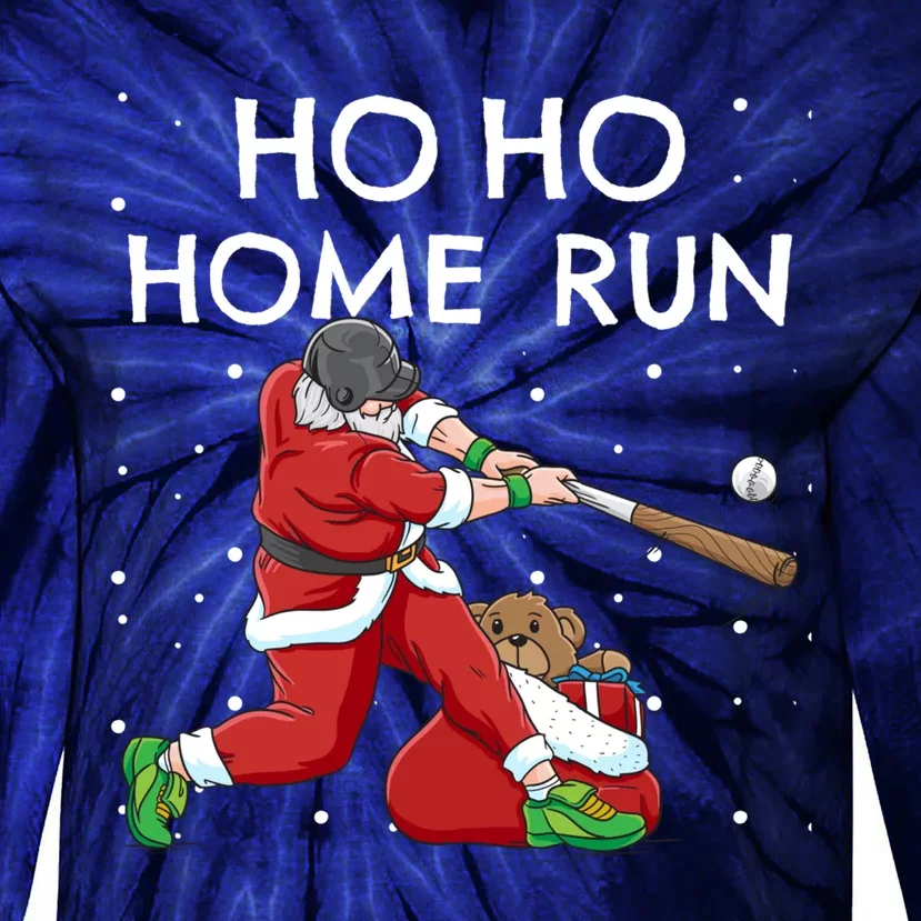 Baseball Ho Ho Home Run Funny Christmas Tie-Dye Long Sleeve Shirt