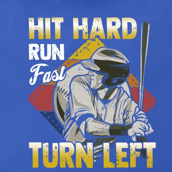 Basebal Hit Hard Run Fast Turn Left Funny Baseball Gift Zip Tote Bag